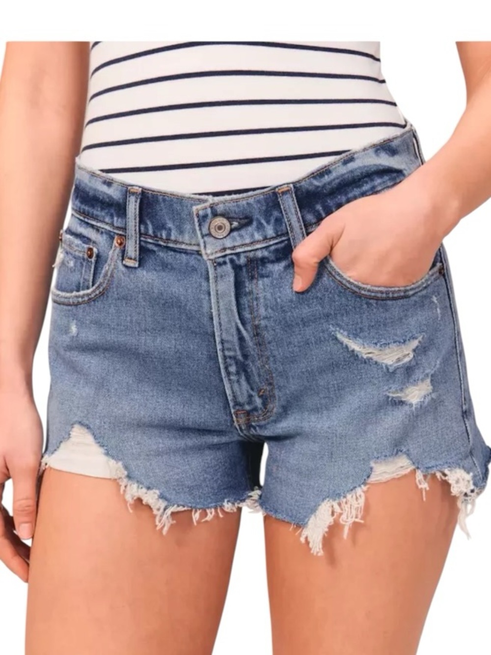 Abercrombie & Fitch High Rise Mom Short Distressed Denim Cutoff Medium Wash W29